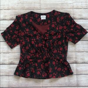 Anthropologie black and red flowered top, Small